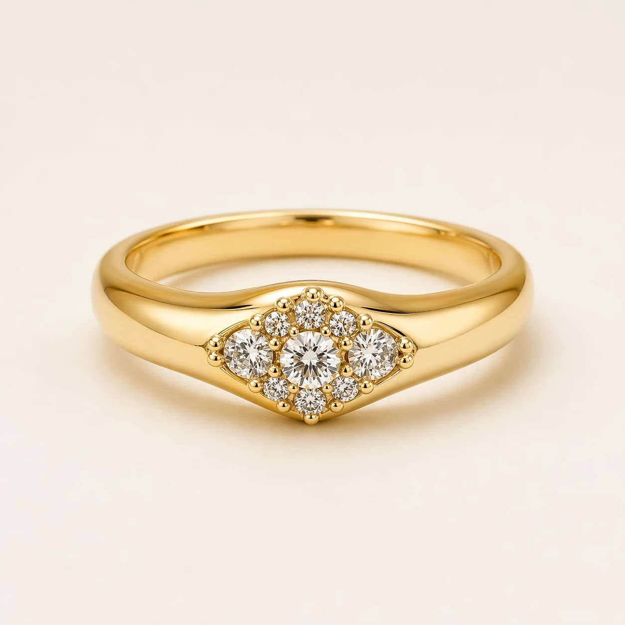 Rendered jewellery output showing finish character and stone arrangement