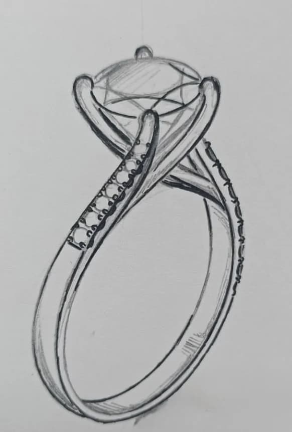 Solitaire ring sketch showing silhouette and stone placement