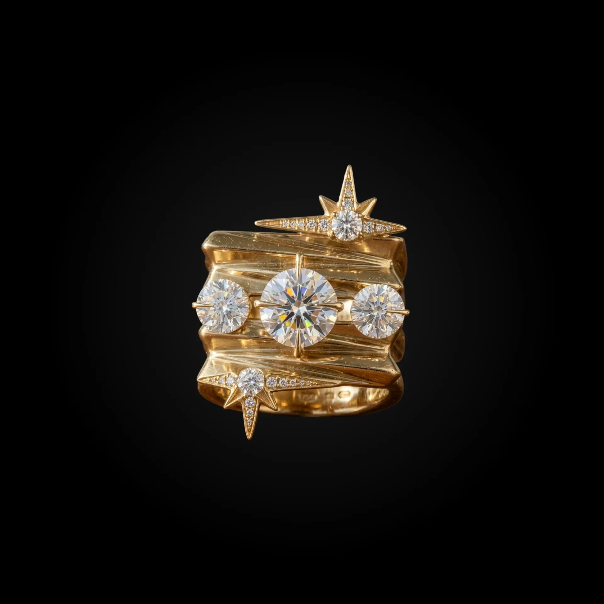 Final render of the finished ring in gold with diamonds