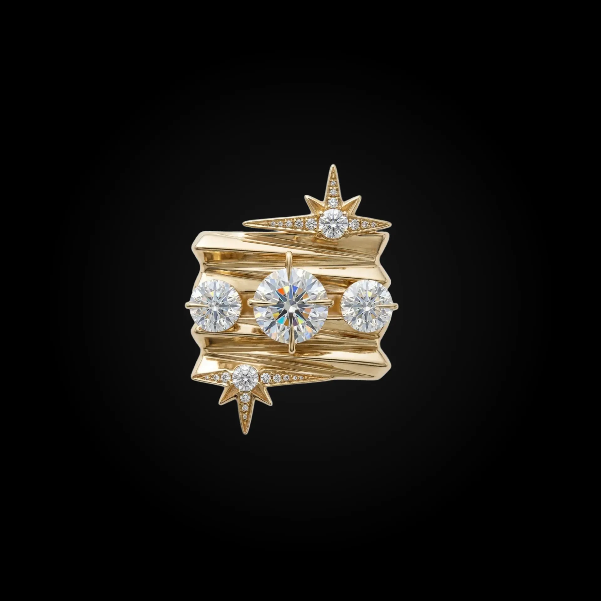 Product render of the same ring in gold with diamonds