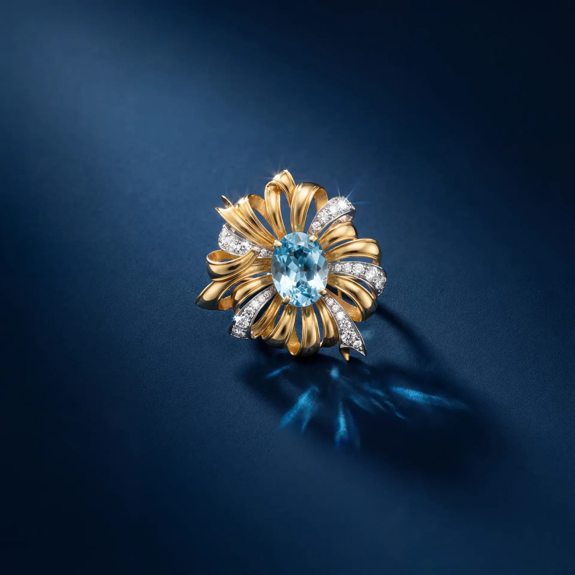 The aquamarine flower ring on deep blue