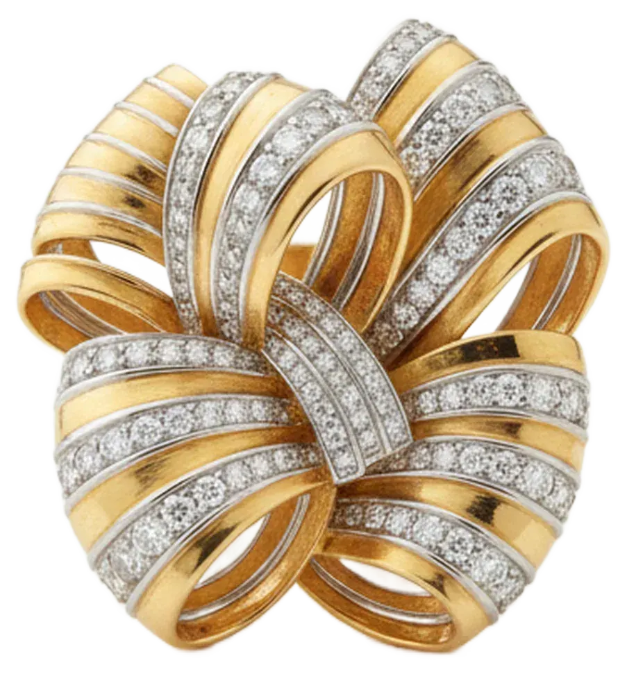 The gold and diamond bow as a close product visual