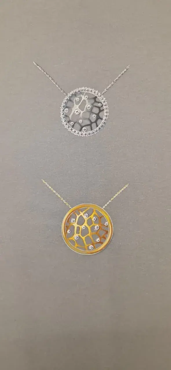 Sketch of two round filigree pendants
